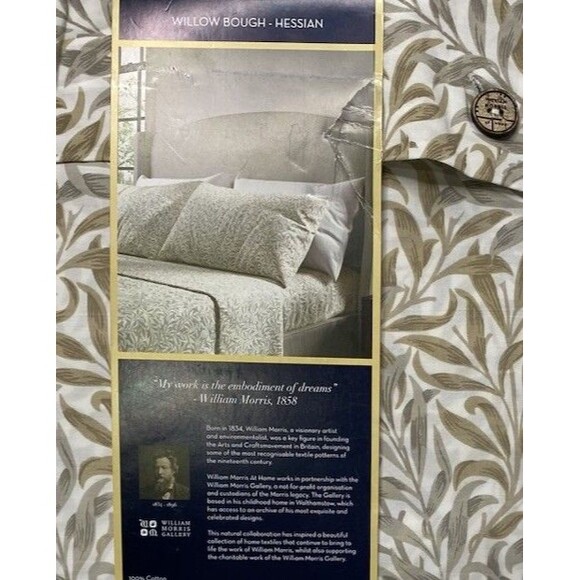 NEW William Morris KING Sheet Set WILLOW BOUGH HESSIAN Tan Gray White FREE SHIP - Picture 5 of 5